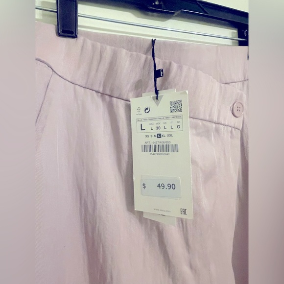 ZARA Dusty Rose Asymmetrical Elastic Waist Wide Leg Cargo Utility Pants - Picture 3 of 7